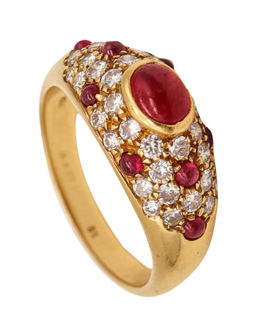 -Cartier Paris 1970 Corinth Ring In 18Kt Gold With 2.11 Ctw In Diamonds And Rubies