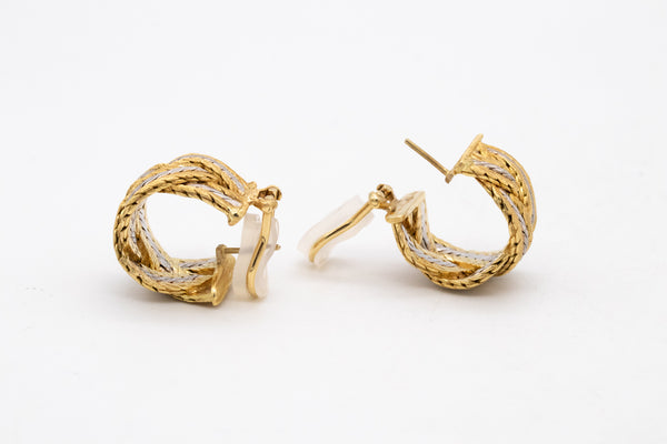 Buccellati Milano Large Hoops Earrings In Woven Textured 18Kt Yellow And White Gold
