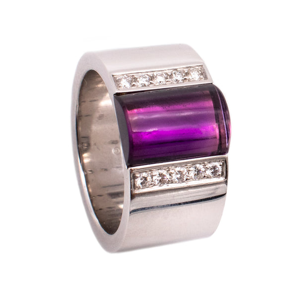 Gucci Milano Geometric Ring In 18Kt White Gold With 3.10 Cts In Diamonds And Carved Amethyst