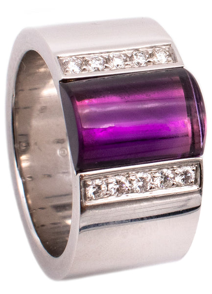 Gucci Milano Geometric Ring In 18Kt White Gold With 3.10 Cts In Diamonds And Carved Amethyst