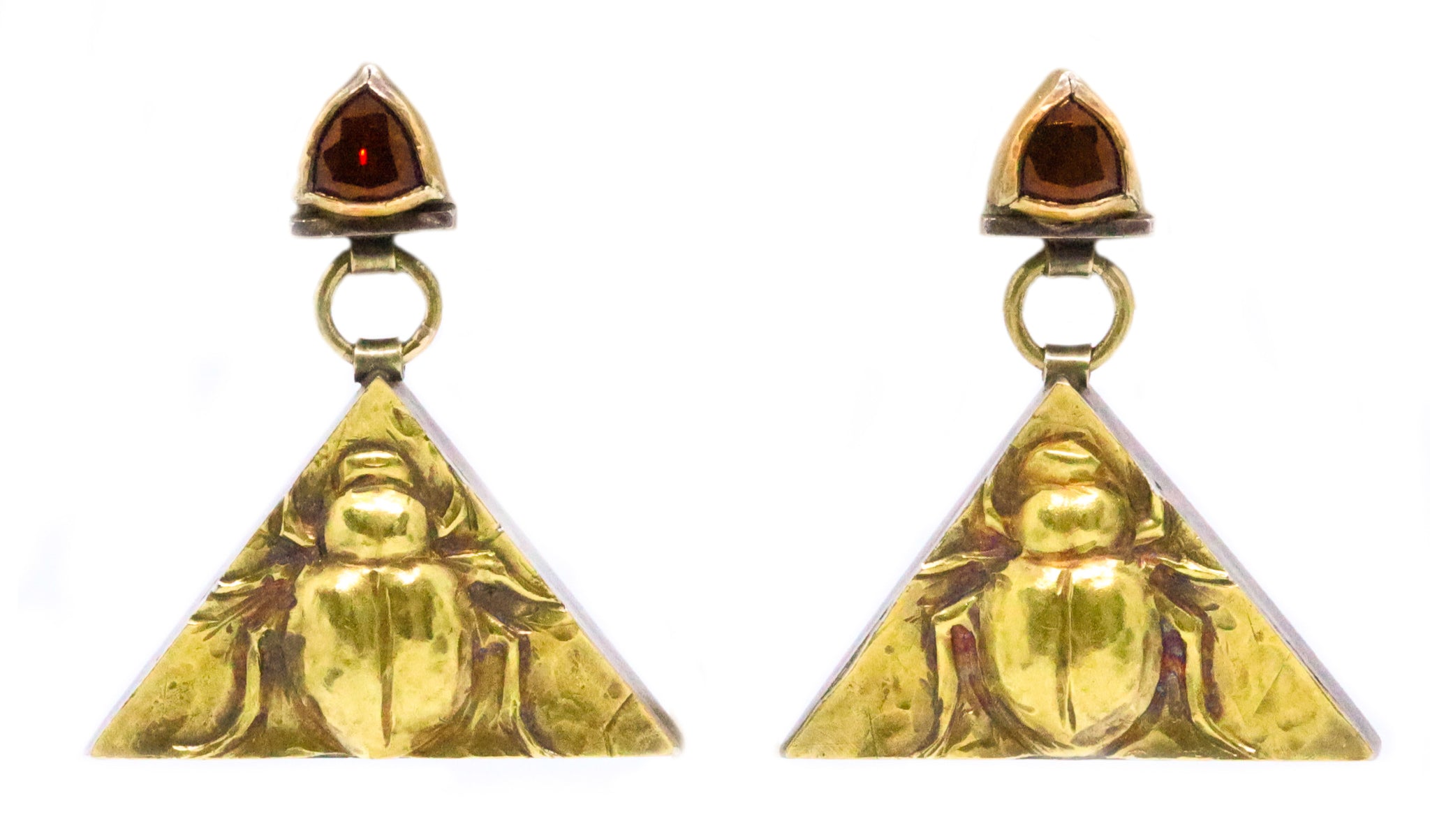 ART DECO AUSTRIAN 18 KT & STERLING GARNET EARRINGS