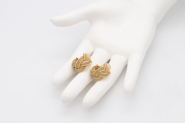 Buccellati Milano Large Hoops Earrings In Woven Textured 18Kt Yellow And White Gold