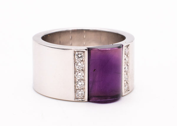 Gucci Milano Geometric Ring In 18Kt White Gold With 3.10 Cts In Diamonds And Carved Amethyst