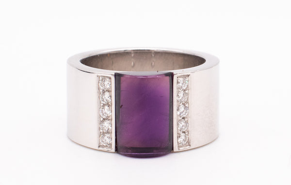 Gucci Milano Geometric Ring In 18Kt White Gold With 3.10 Cts In Diamonds And Carved Amethyst