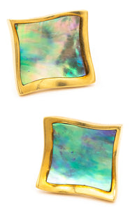ANGELA CUMMINGS RARE 18 KT YELLOW GOLD EARRINGS WITH ABALONE SHELL