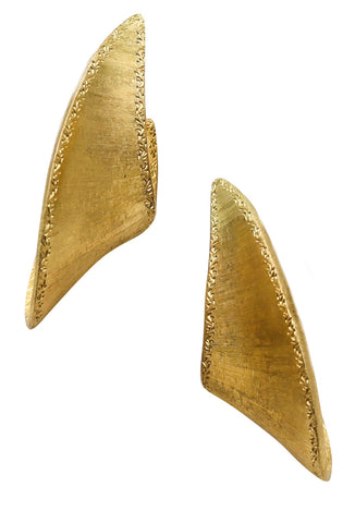 Buccellati Milano 1970 Vintage Etched Hoops Earrings In Textured 18Kt Yellow Gold