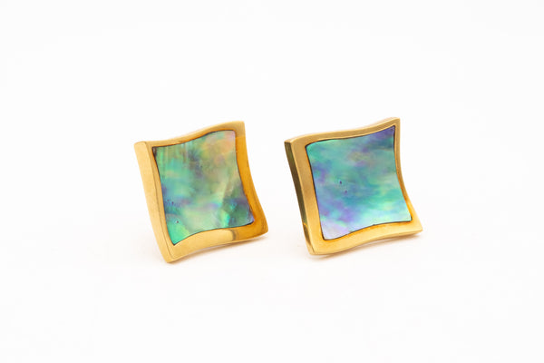 ANGELA CUMMINGS RARE 18 KT YELLOW GOLD EARRINGS WITH ABALONE SHELL