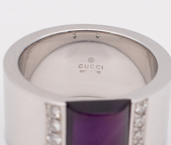 Gucci Milano Geometric Ring In 18Kt White Gold With 3.10 Cts In Diamonds And Carved Amethyst