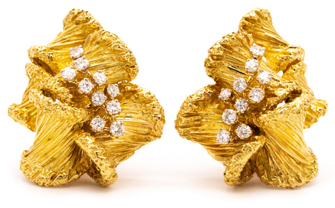 CARTIER PARIS 18 KT GOLD RETRO EARRINGS WITH 1.0 Cts IN DIAMONDS
