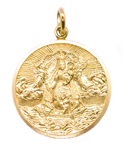 ITALIAN 18 KT GOLD LA CARIDAD DEL COBRE VINTAGE RELIGIOUS MEDAL.