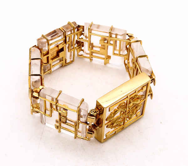 Lalaounis Ilias 1970 Rare Neo-geometric Bracelet In 18Kt Yellow Gold With Carved Rock Quartz