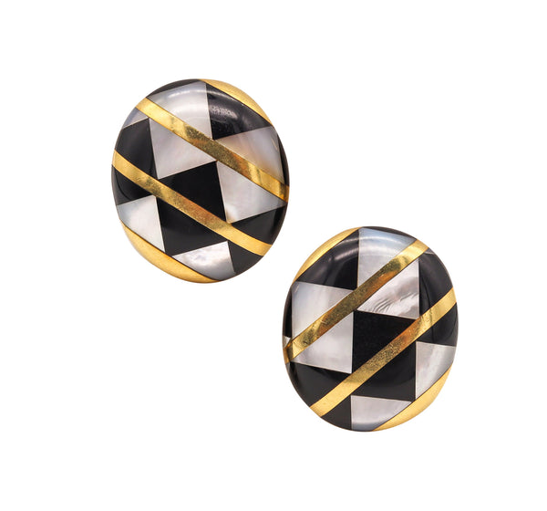 Tiffany And Co. 1977 Angela Cummings Clips Earrings In 18Kt Gold With Inlaid Gemstones