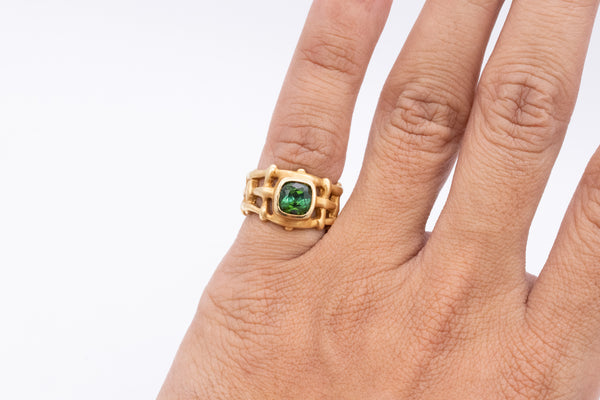 Angela Cummings Studios Rare Cocktail Ring In 18Kt Yellow Gold With 2.13 Cts Green Tourmaline