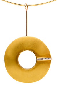-German Bauhaus Geometric Convertible Necklace Brooch In 18Kt Yellow Gold With Diamonds