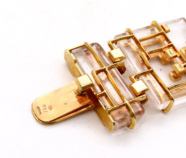 Lalaounis Ilias 1970 Rare Neo-geometric Bracelet In 18Kt Yellow Gold With Carved Rock Quartz