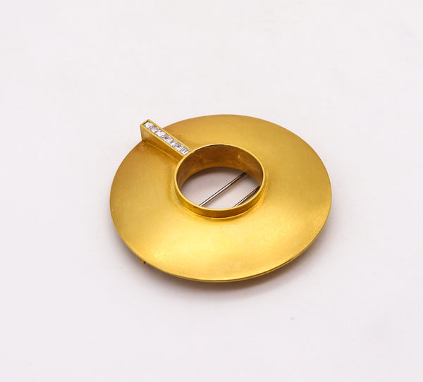 -German Bauhaus Geometric Convertible Necklace Brooch In 18Kt Yellow Gold With Diamonds