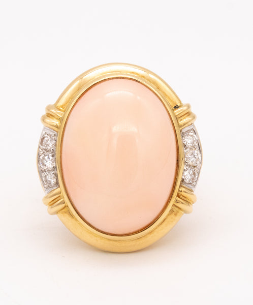 Italian Modern Cocktail Ring In 18Kt Yellow Gold With 25.54 Cts In Diamonds And Pink Coral