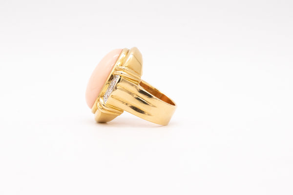 Italian Modern Cocktail Ring In 18Kt Yellow Gold With 25.54 Cts In Diamonds And Pink Coral