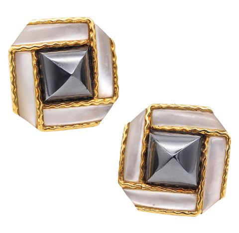 Angela Cummings 1988 Studios Clip Earrings In 18Kt Gold With Hematite And Nacre