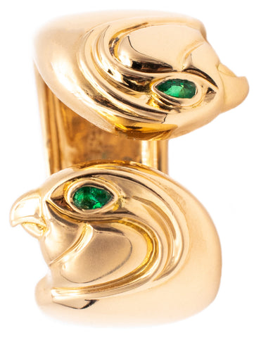 CARTIER PARIS DOUBLE FALCON ANOUBOIS RING IN 18 KT TELLOW GOLD WITH EMERALDS