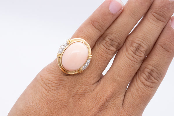 Italian Modern Cocktail Ring In 18Kt Yellow Gold With 25.54 Cts In Diamonds And Pink Coral