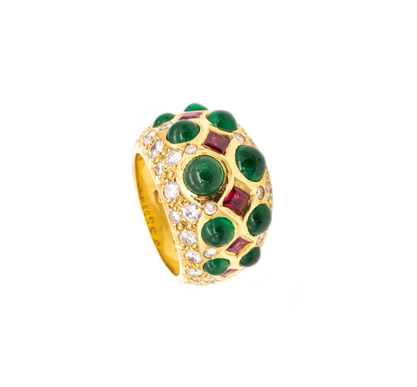 ELAN COCKTAIL RING IN 18 KT GOLD WITH 5.75 Ctw IN DIAMONDS, EMERALDS & RUBIES