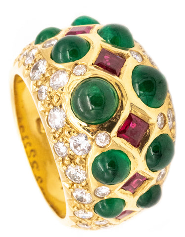 ELAN COCKTAIL RING IN 18 KT GOLD WITH 5.75 Ctw IN DIAMONDS, EMERALDS & RUBIES