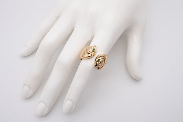 CARTIER PARIS DOUBLE FALCON ANOUBOIS RING IN 18 KT TELLOW GOLD WITH EMERALDS