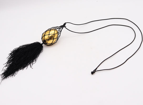 -Cartier 1970 London Easter Egg Box Sautoir Necklace In 18Kt Gold And Black Silk