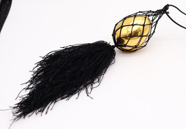 -Cartier 1970 London Easter Egg Box Sautoir Necklace In 18Kt Gold And Black Silk
