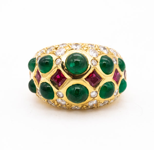 ELAN COCKTAIL RING IN 18 KT GOLD WITH 5.75 Ctw IN DIAMONDS, EMERALDS & RUBIES