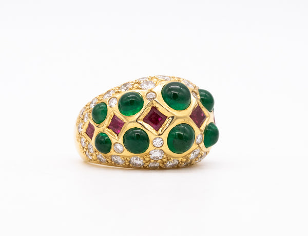 ELAN COCKTAIL RING IN 18 KT GOLD WITH 5.75 Ctw IN DIAMONDS, EMERALDS & RUBIES