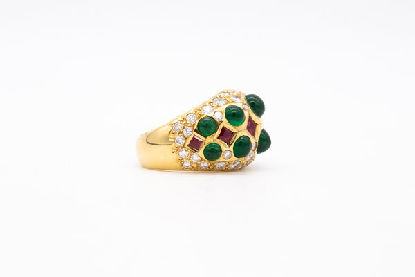 ELAN COCKTAIL RING IN 18 KT GOLD WITH 5.75 Ctw IN DIAMONDS, EMERALDS & RUBIES