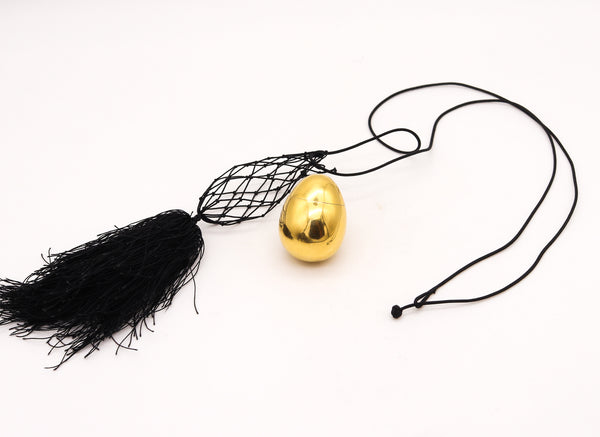 -Cartier 1970 London Easter Egg Box Sautoir Necklace In 18Kt Gold And Black Silk