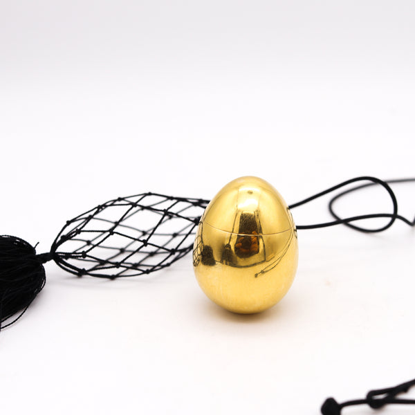 -Cartier 1970 London Easter Egg Box Sautoir Necklace In 18Kt Gold And Black Silk