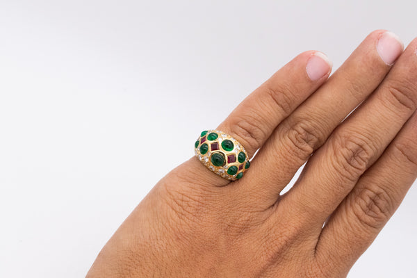 ELAN COCKTAIL RING IN 18 KT GOLD WITH 5.75 Ctw IN DIAMONDS, EMERALDS & RUBIES