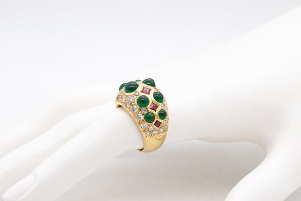 ELAN COCKTAIL RING IN 18 KT GOLD WITH 5.75 Ctw IN DIAMONDS, EMERALDS & RUBIES