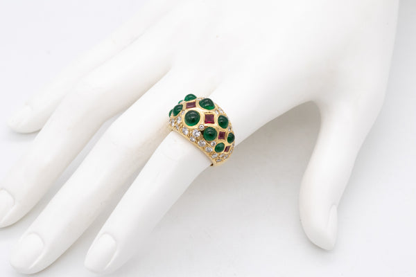 ELAN COCKTAIL RING IN 18 KT GOLD WITH 5.75 Ctw IN DIAMONDS, EMERALDS & RUBIES