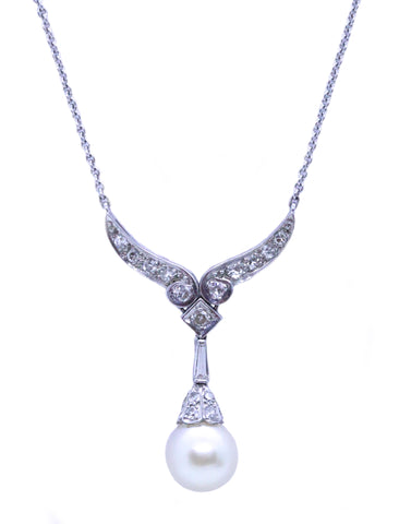 ART DECO WHITE GOLD DIAMONDS NECKLACE