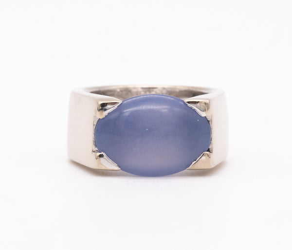 Cartier Paris Tankissine Chevalier Ring In 18Kt White Gold With 8.65 Cts Blue Gray Chalcedony