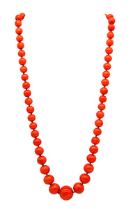 -Italian Art Deco 1930 Graduated Coral Beads Necklace Mount In 18Kt Yellow Gold