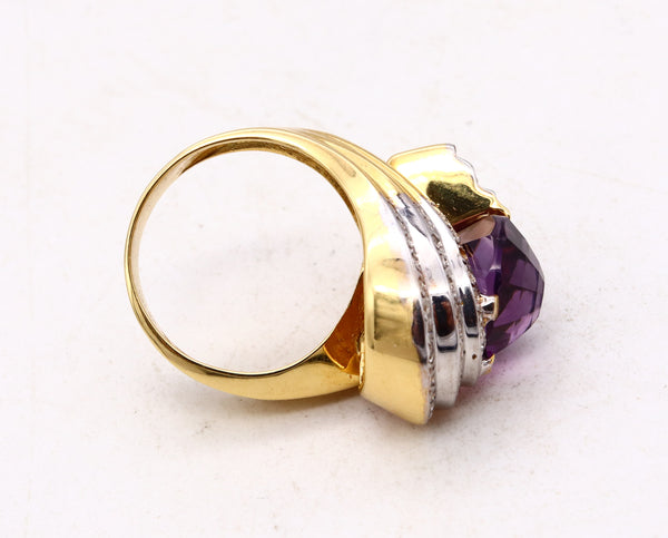 (S)Modernist Italian Bypass Cocktail Ring In 18Kt Gold With 7.31 Ctw In Amethyst And Diamonds