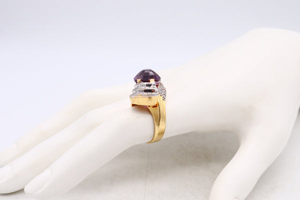 (S)Modernist Italian Bypass Cocktail Ring In 18Kt Gold With 7.31 Ctw In Amethyst And Diamonds