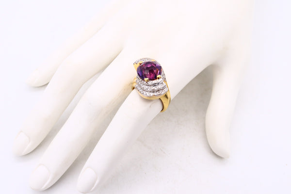 (S)Modernist Italian Bypass Cocktail Ring In 18Kt Gold With 7.31 Ctw In Amethyst And Diamonds