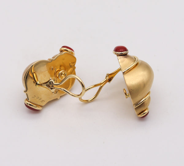 Seaman Schepps Turbo Shell Earrings In 18Kt Yellow Gold With 6.54 Cts In Carnelian