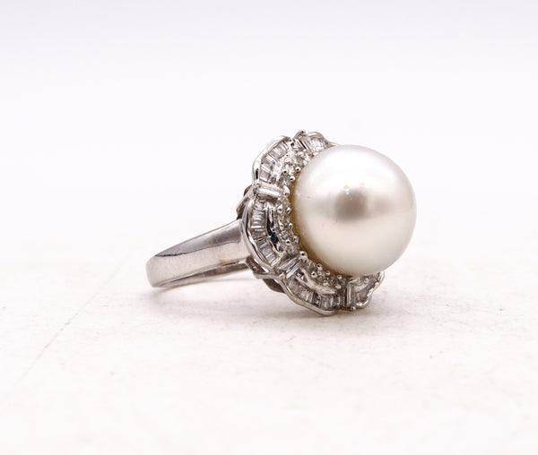 Italian Modern Classic Cocktail Ring In 18Kt Gold With 1.21 Cts Diamonds White Pearl