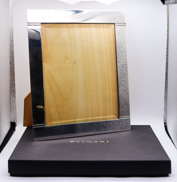 Bvlgari Roma Classic Desk Large Picture Frame In 925 Sterling Silver And Wood
