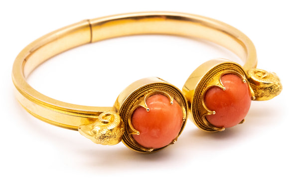 BRITISH ETRUSCAN REVIVAL 19 KT GOLD BRACELET WITH CORALS