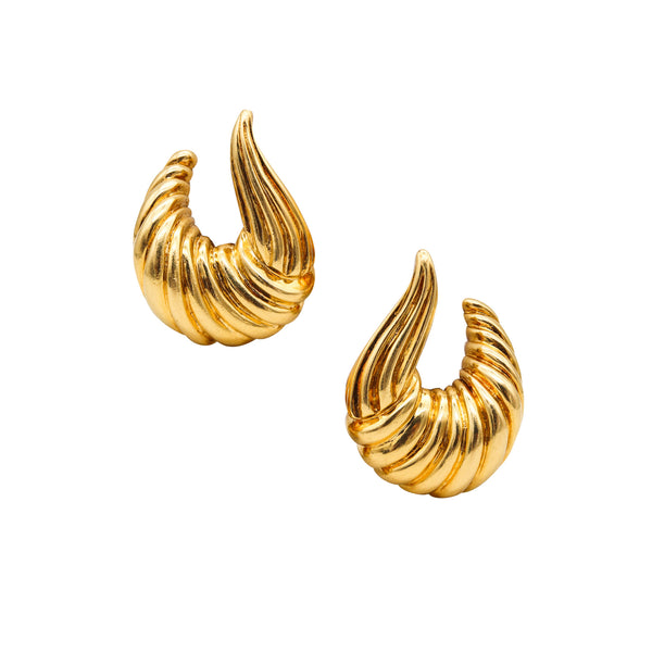 Wander France 1960 Textured Swirl Fluted Clips On Earrings In 18Kt Yellow Gold