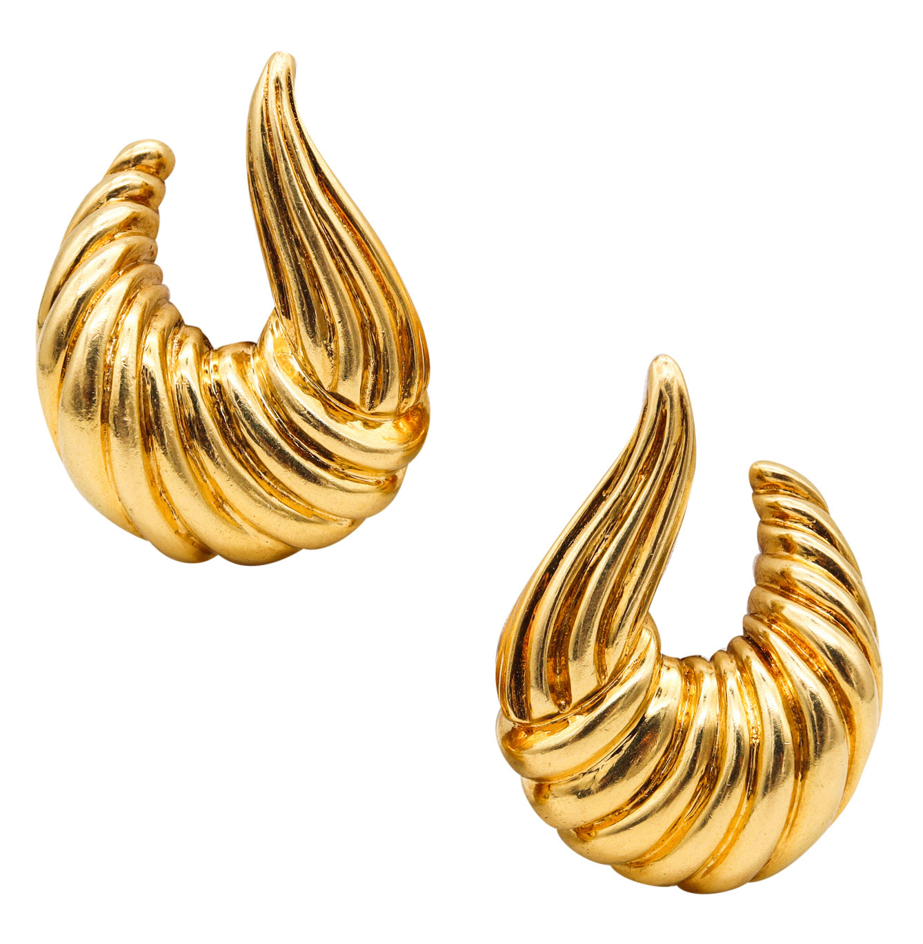 Wander France 1960 Textured Swirl Fluted Clips On Earrings In 18Kt Yellow Gold